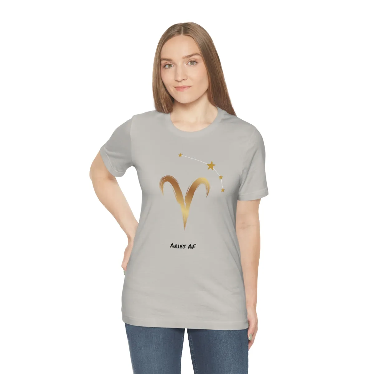 Aries Symbol Gold and Stars AF T-Shirt | Fun Aries T-Shirt | Zodiac T-Shirt | Zodiac Sign Shirt | Astrology | Star Sign | Unisex Jersey Short Sleeve Tee