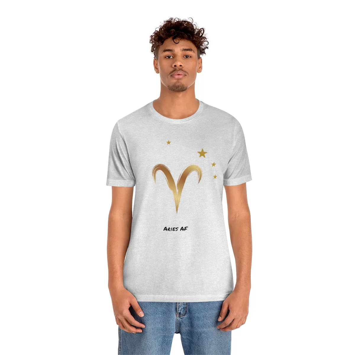 Aries Symbol Gold and Stars AF T-Shirt | Fun Aries T-Shirt | Zodiac T-Shirt | Zodiac Sign Shirt | Astrology | Star Sign | Unisex Jersey Short Sleeve Tee