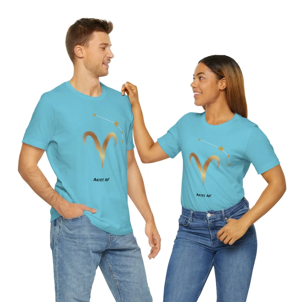 Aries Symbol Gold and Stars AF T-Shirt | Fun Aries T-Shirt | Zodiac T-Shirt | Zodiac Sign Shirt | Astrology | Star Sign | Unisex Jersey Short Sleeve Tee