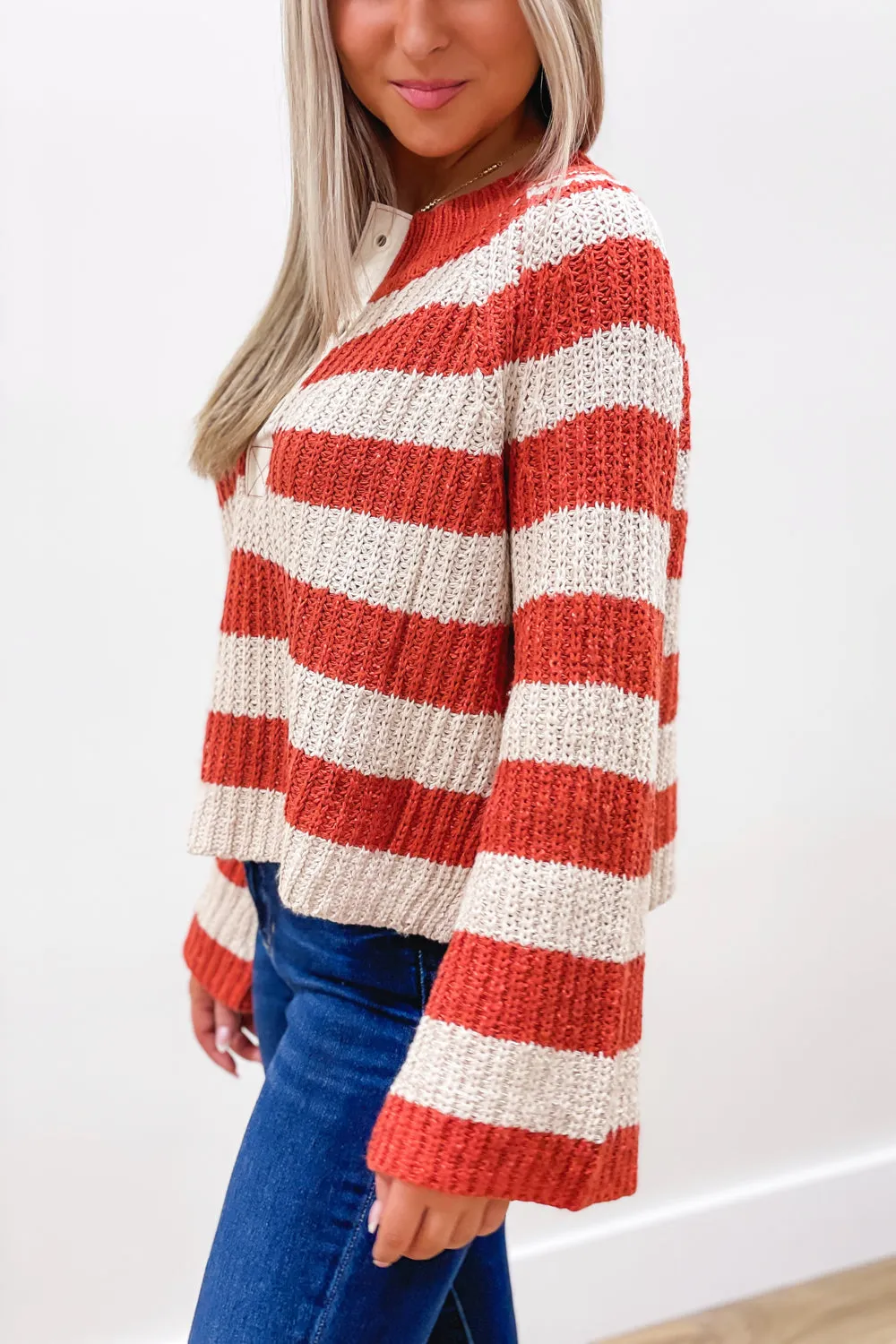 Living Life Striped Sweater - Burnt Orange