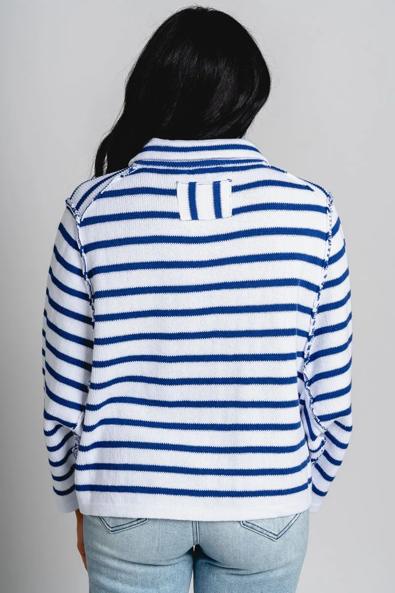 Striped knit sweater white/navy