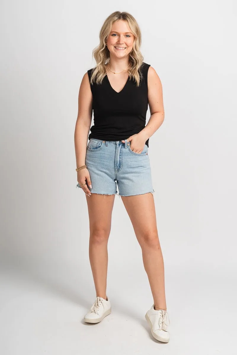 V-neck knit tank top black